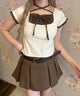 チェックレイヤードチョーカーTシャツ/ホワイトアイボリー モデル：160㎝ F着用