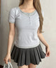 フェイクレイヤードヘンリーネックTシャツ/サックス モデル：160㎝ F着用