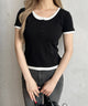 フェイクレイヤードヘンリーネックTシャツ/ブラック モデル：160㎝ F着用