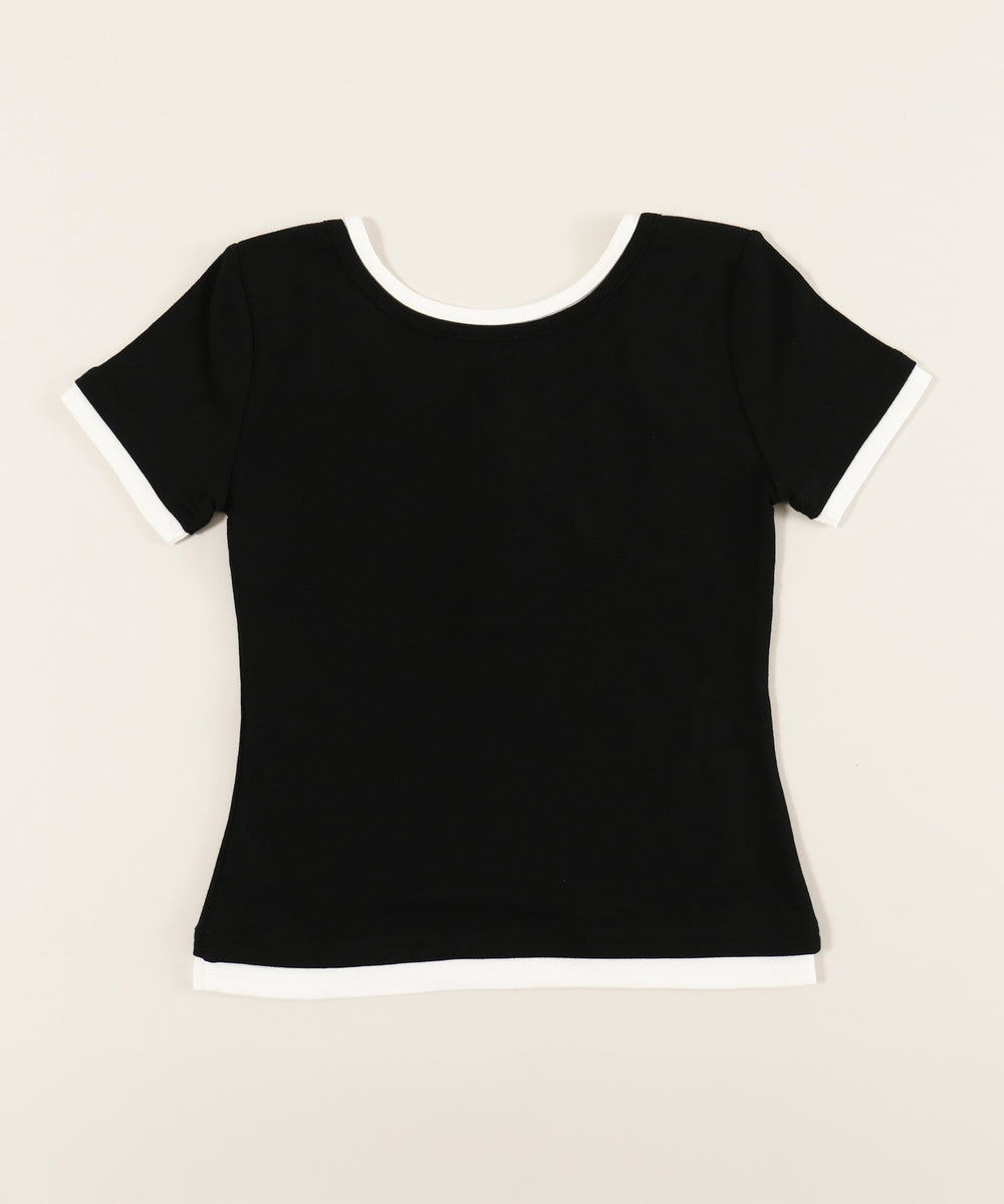 フェイクレイヤードヘンリーネックTシャツ