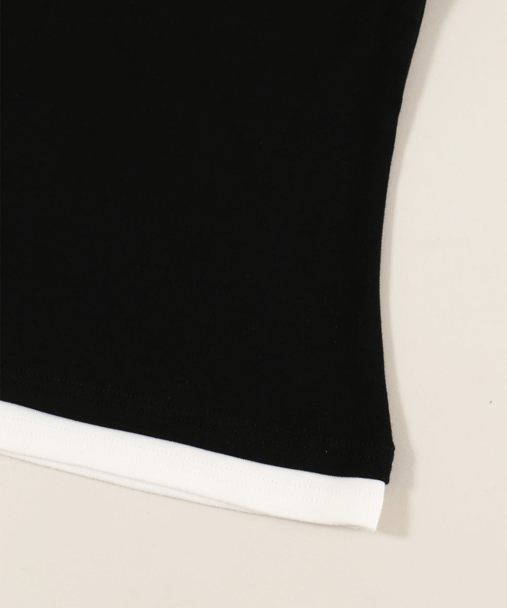 フェイクレイヤードヘンリーネックTシャツ