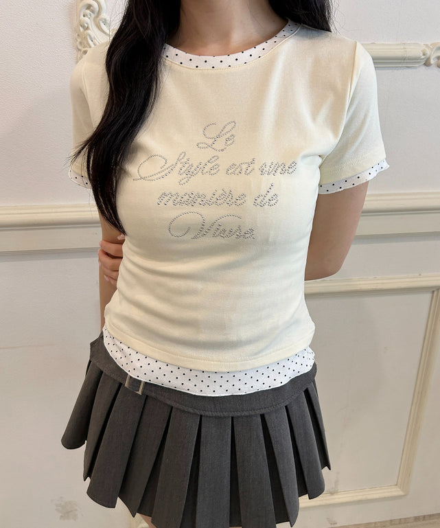 ドットレイヤードTシャツ/ホワイトアイボリー モデル：157㎝ F着用