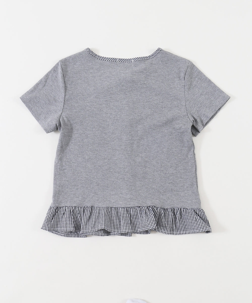 チェック配色リボンTシャツ
