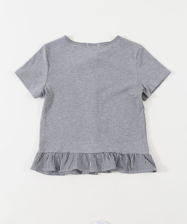 チェック配色リボンTシャツ
