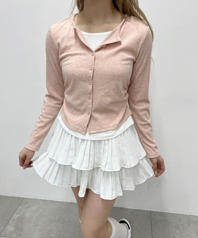 フェイクカーデトップス/ピンク モデル：160㎝ F着用
