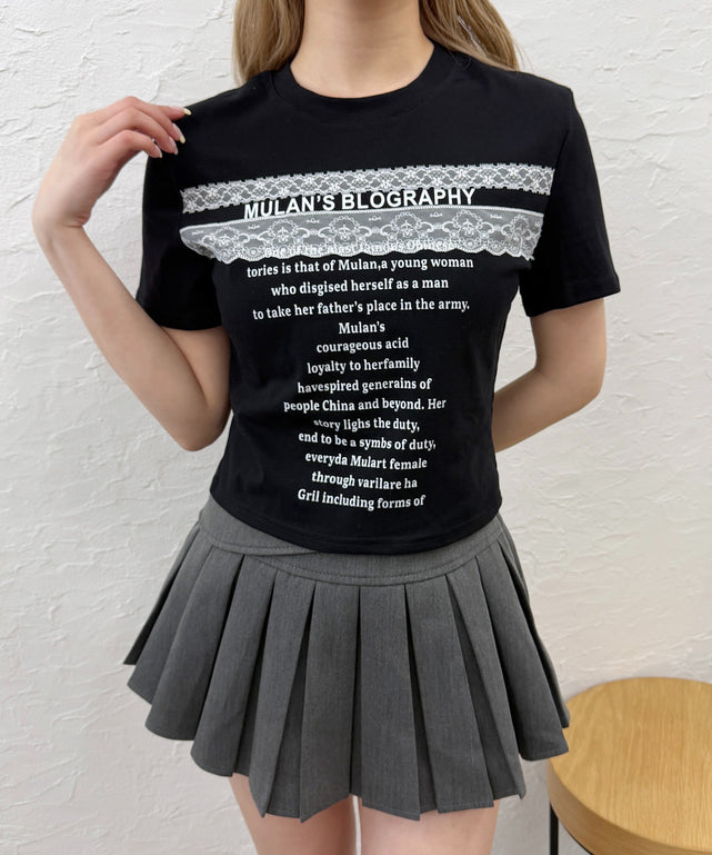 レースデザインチビTシャツ/ブラック モデル：160㎝ F着用