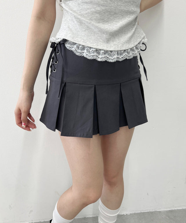 サイドレースアップスカート/チャコール モデル：160㎝ F着用