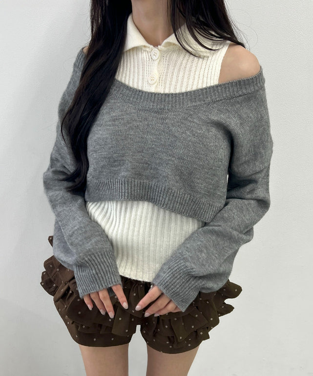 2Pセットレイヤードニット/グレー モデル：158㎝ F着用