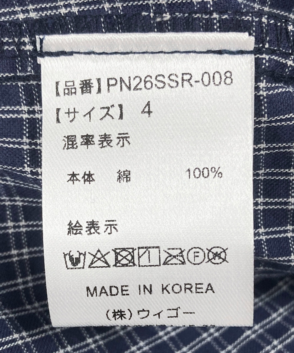 チェック柄パフスリーブブラウス