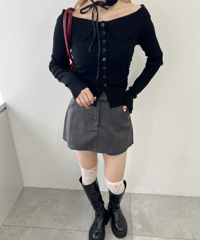 フロントボタンオフショルトップス