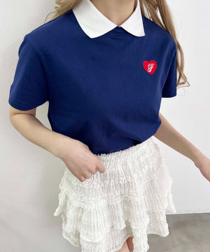 ハートワンポイント襟付きTシャツ