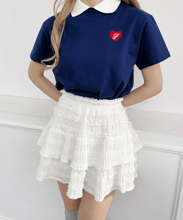 ハートワンポイント襟付きTシャツ