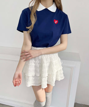 ハートワンポイント襟付きTシャツ