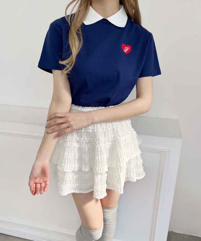 ハートワンポイント襟付きTシャツ