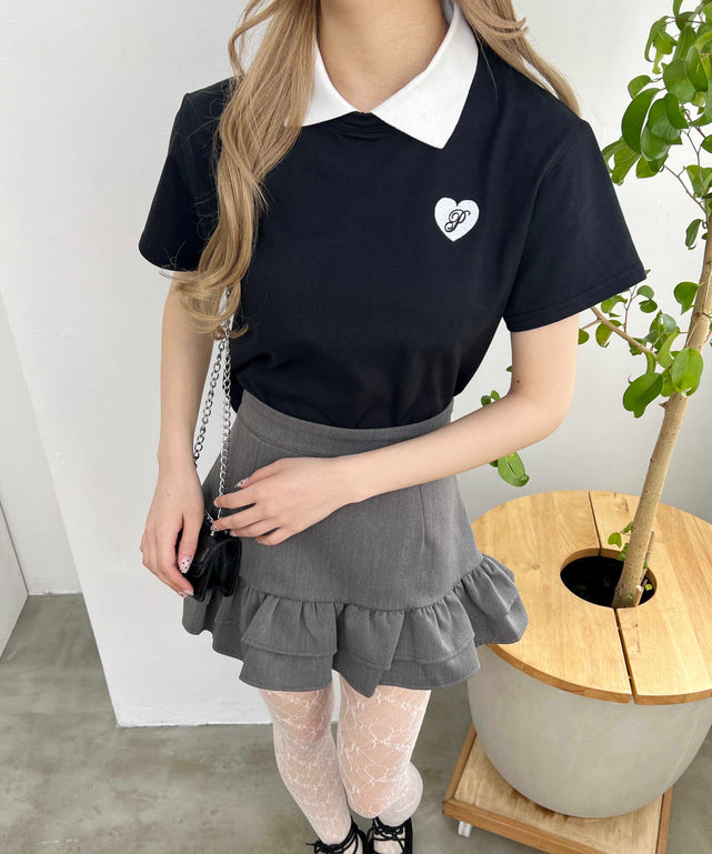 ハートワンポイント襟付きTシャツ