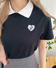 ハートワンポイント襟付きTシャツ