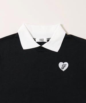 ハートワンポイント襟付きTシャツ
