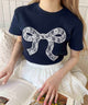 リボンワッペンワッフルTシャツ/ネイビー モデル：160㎝ F着用