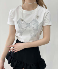 リボンストーンロゴTシャツ