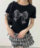 リボンストーンロゴTシャツ/ブラック モデル：160㎝ F着用