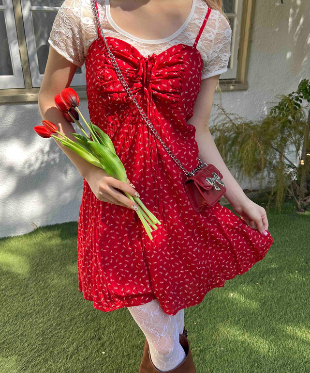 リトルフラワーキャミワンピース/レッド モデル：160㎝ F着用