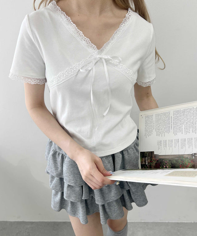 クロスリボンTシャツ/ホワイト モデル：160㎝ F着用