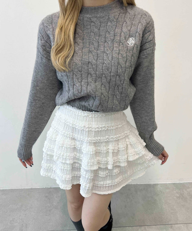ワンポイントケーブルショートニット/グレー モデル：160㎝ F着用