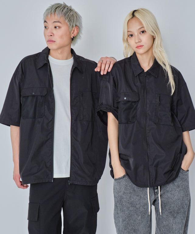 ナイロンメッシュZIPシャツ（SS）/ブラック