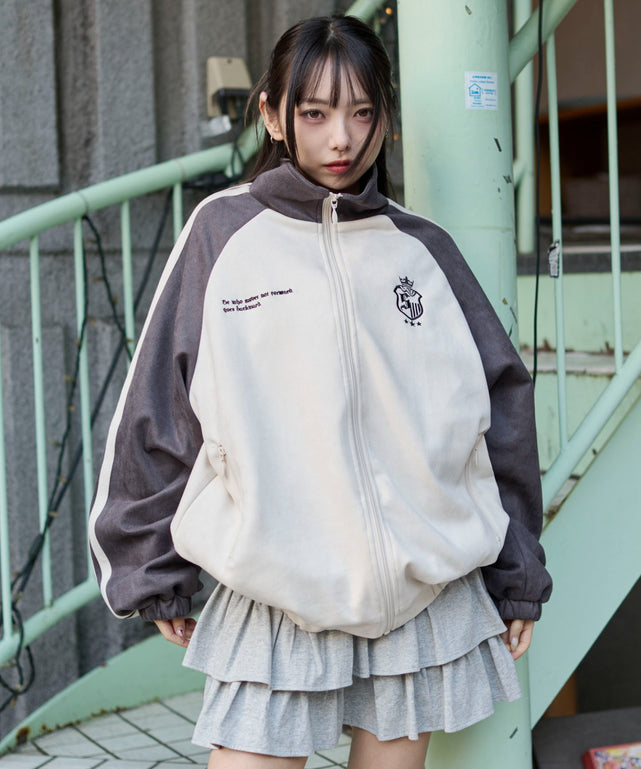 フェイクスウェードトラックジャケット/グレー　モデル：159cm L着用