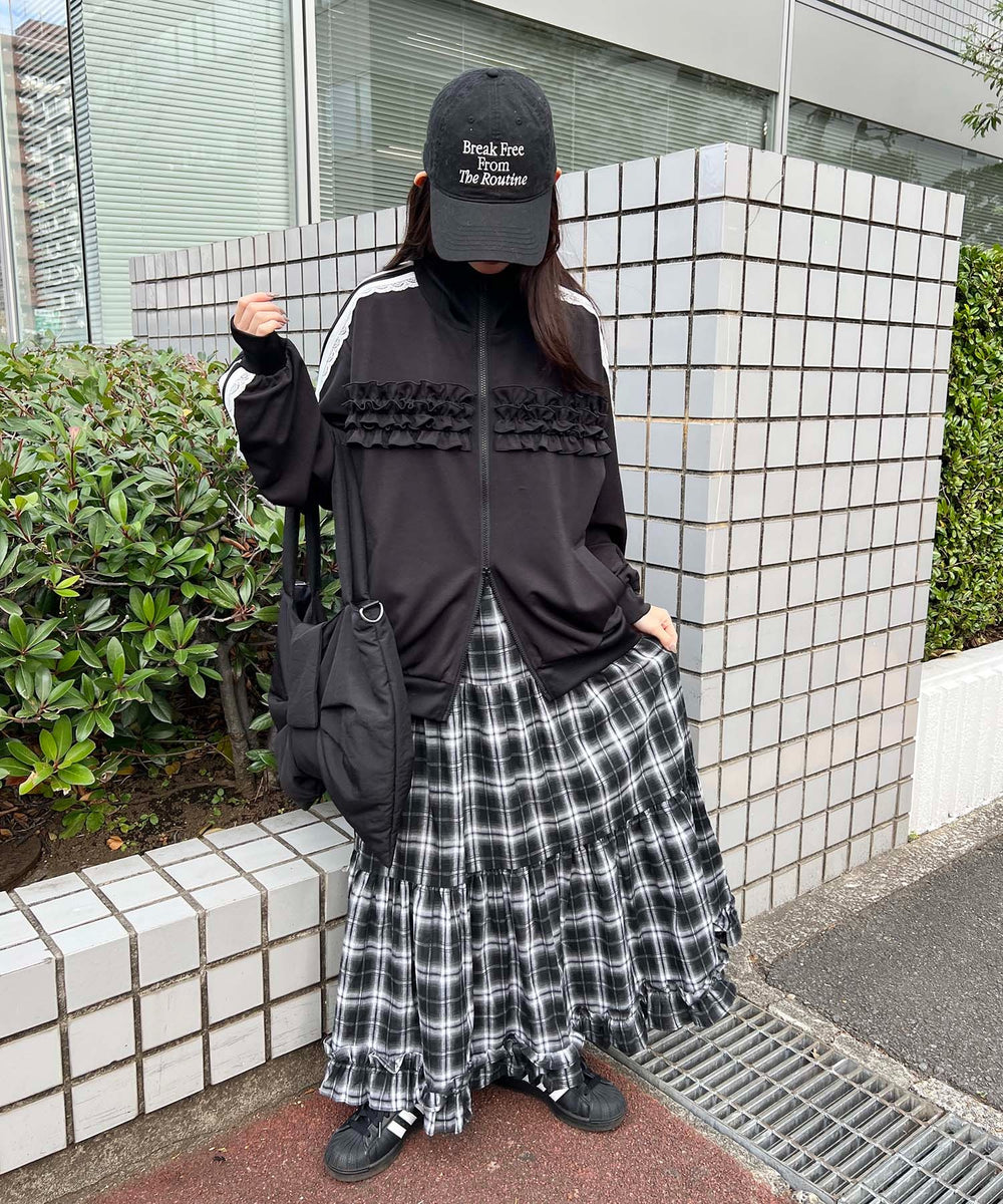 オンブレチェックティアードロングスカート