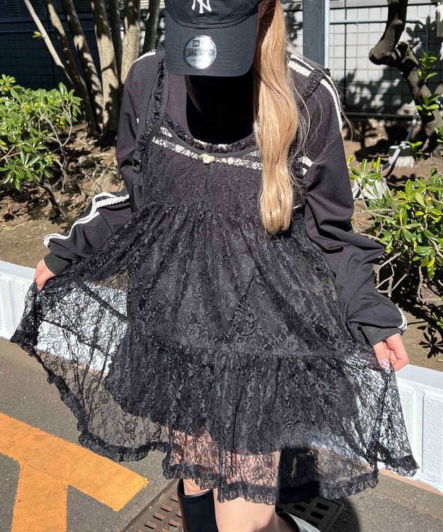 ローズポイントレースミニワンピース/ブラック モデル：160㎝ F着用