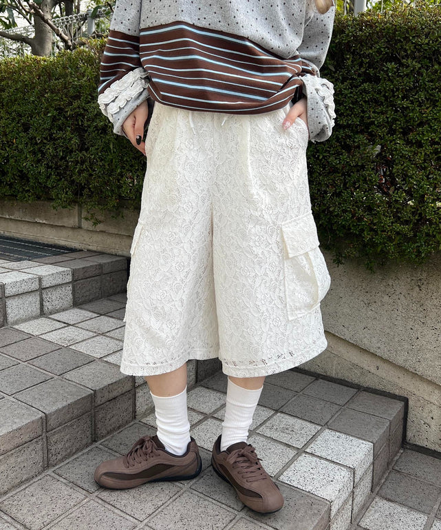 レースカーゴハーフパンツ/ホワイト モデル：160㎝ F着用