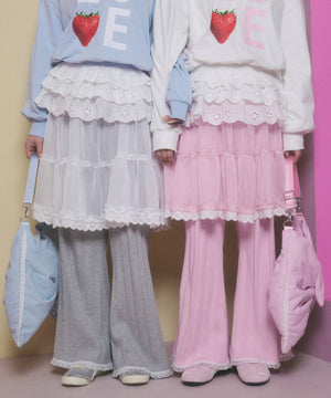 レースヘムワイドパンツ