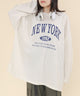 NEWYORKロゴプルオーバー/杢グレー モデル：147cm F着用