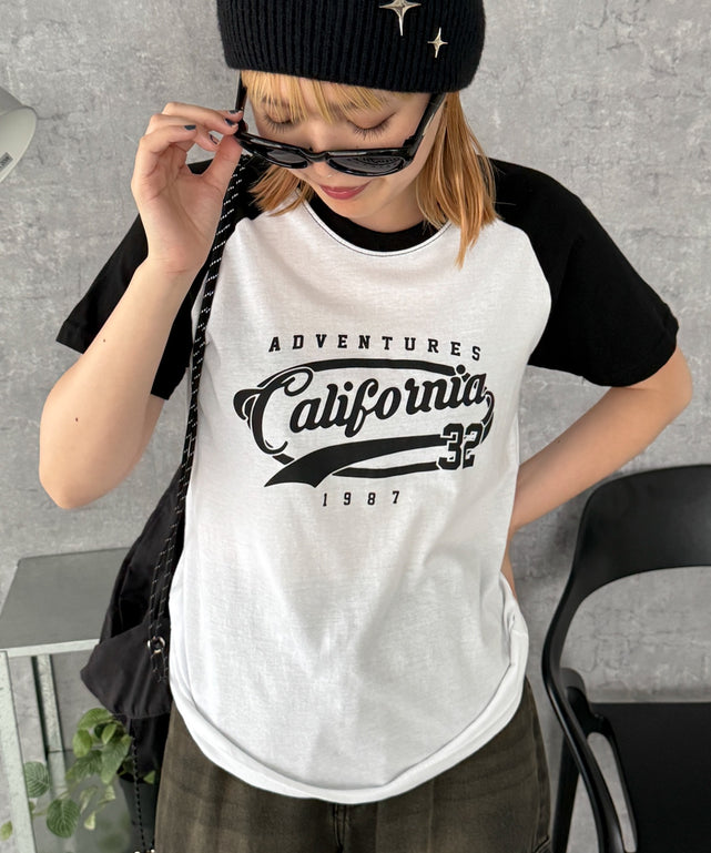 CalifarniaラグランT/ブラック　モデル:155cm F着用