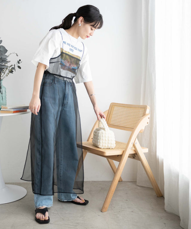 オーガンジーキャミワンピース/ブラック モデル：164cm F着用