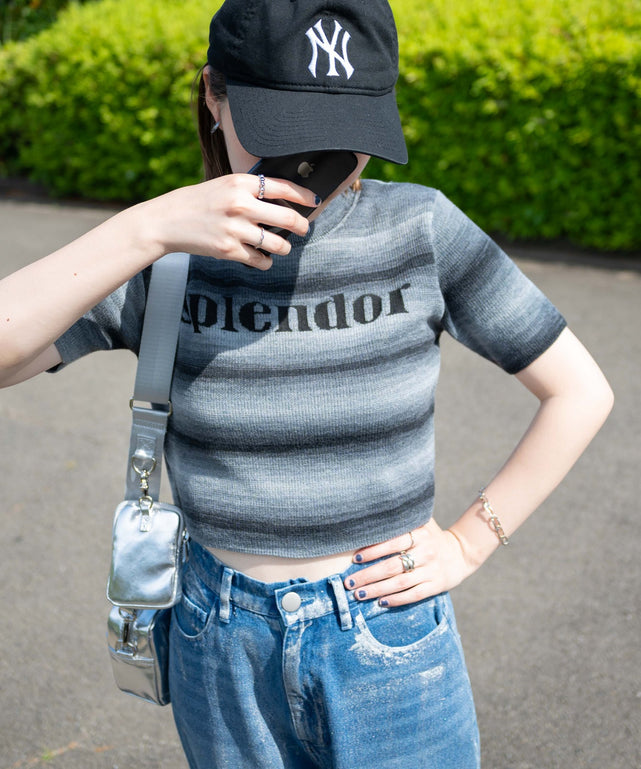 グラデーションちびニットT/ブラック モデル:155cm F着用