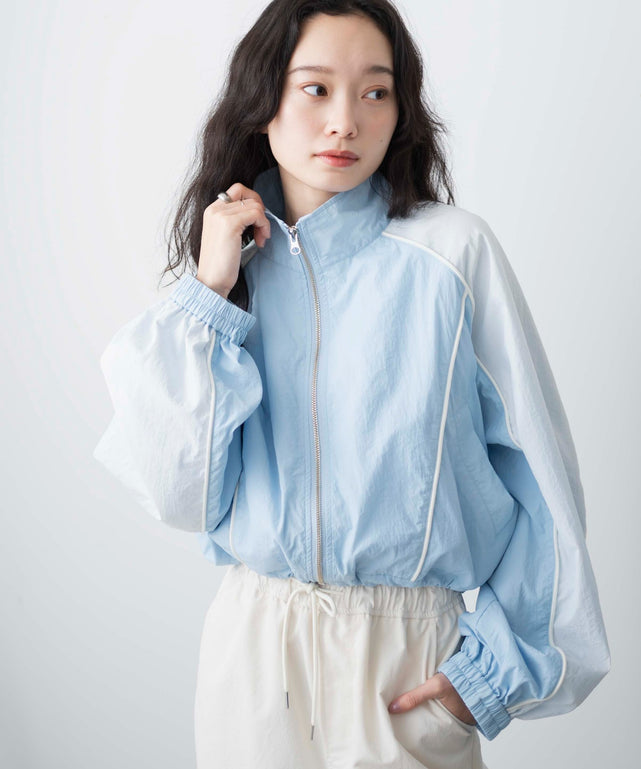 ナイロントラックブルゾン/サックス　モデル:161cm F着用