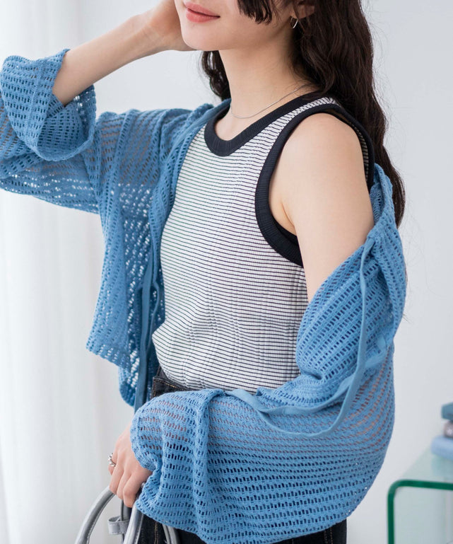 シンプルタンク/ホワイト系ボーダー　モデル:163cm F着用