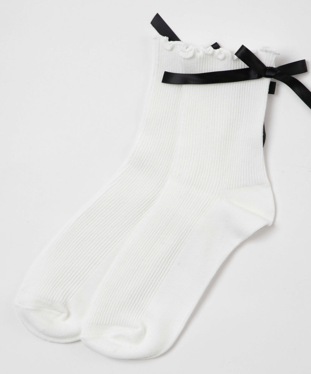 バックリボンクルーソックス(23-25cm)