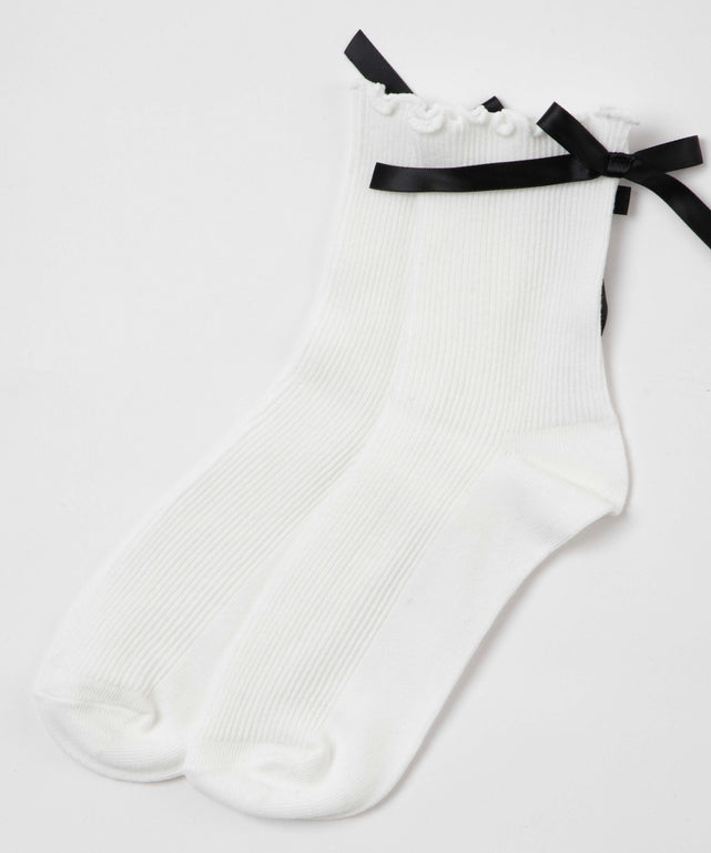 バックリボンクルーソックス(23-25cm)