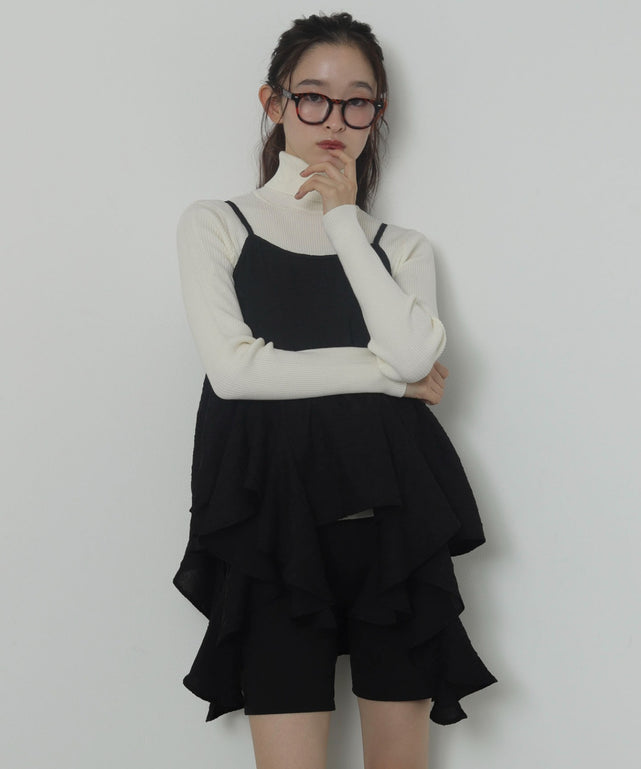 イレヘムフリルキャミワンピース/ブラック　モデル：163cm F着用