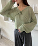 アンサンブルメッシュリボンカーディガン/グリーン　モデル:160cm F着用