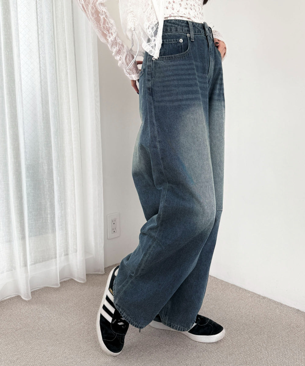 デニム中濃加工 モデル：158cm M着用