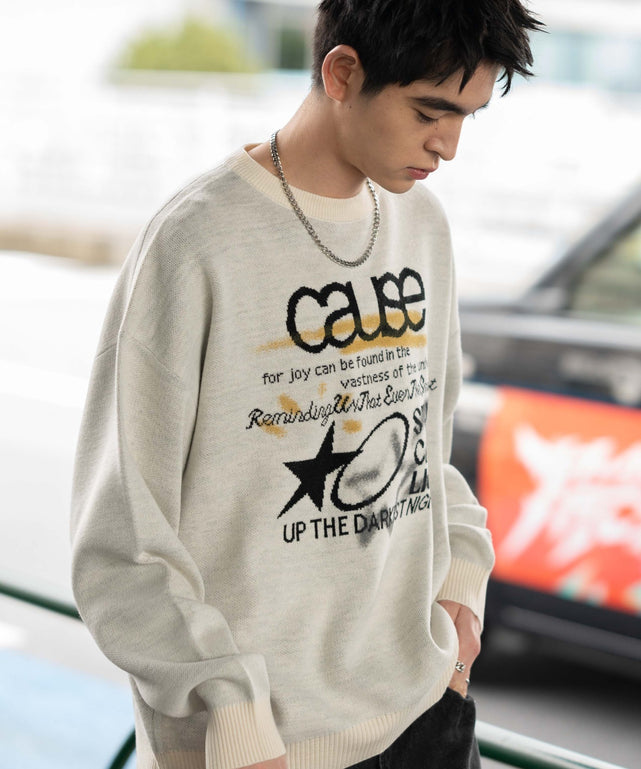 スプレーグラフィックニットプルオーバー/オフホワイト　モデル：180㎝　L着用