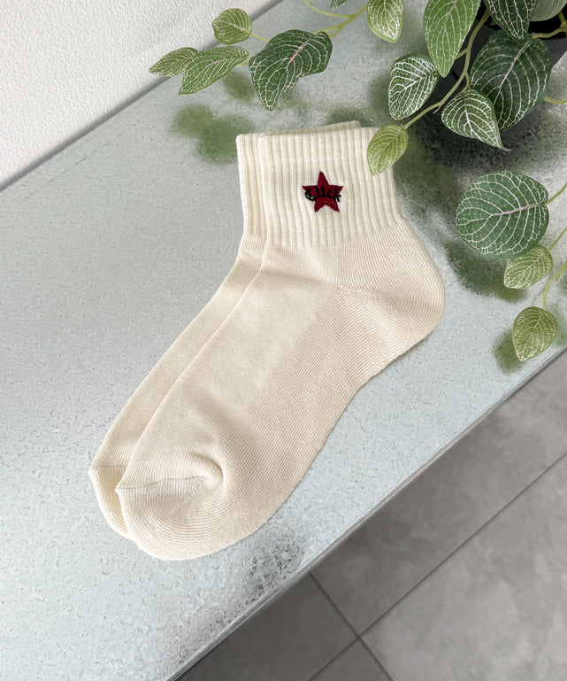 スター刺繍アンクルパイルソックス(23-25cm)/ホワイトアイボリー