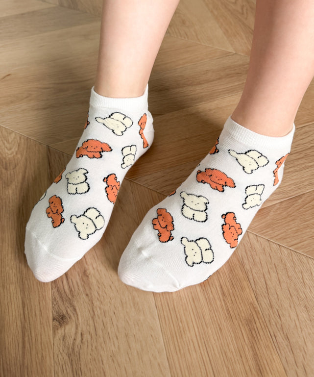 ゆるアニマル総柄ショートソックス(23-25cm)/柄1：イヌ