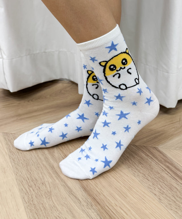 キラキラおめめクルーソックス(23-25cm)/ホワイト