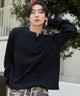 ワッフルヘンリーネックT(LS)/ブラック　モデル：175cm L着用　