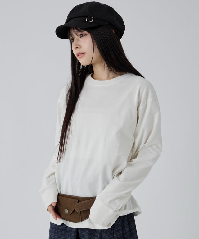 クルーネックコットンT(LS)/ホワイト モデル：161cm M着用